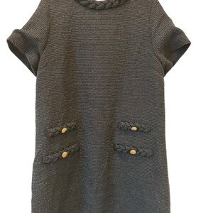 Tuckernuck Navy Tweed Jackie Dress with Gold Accents